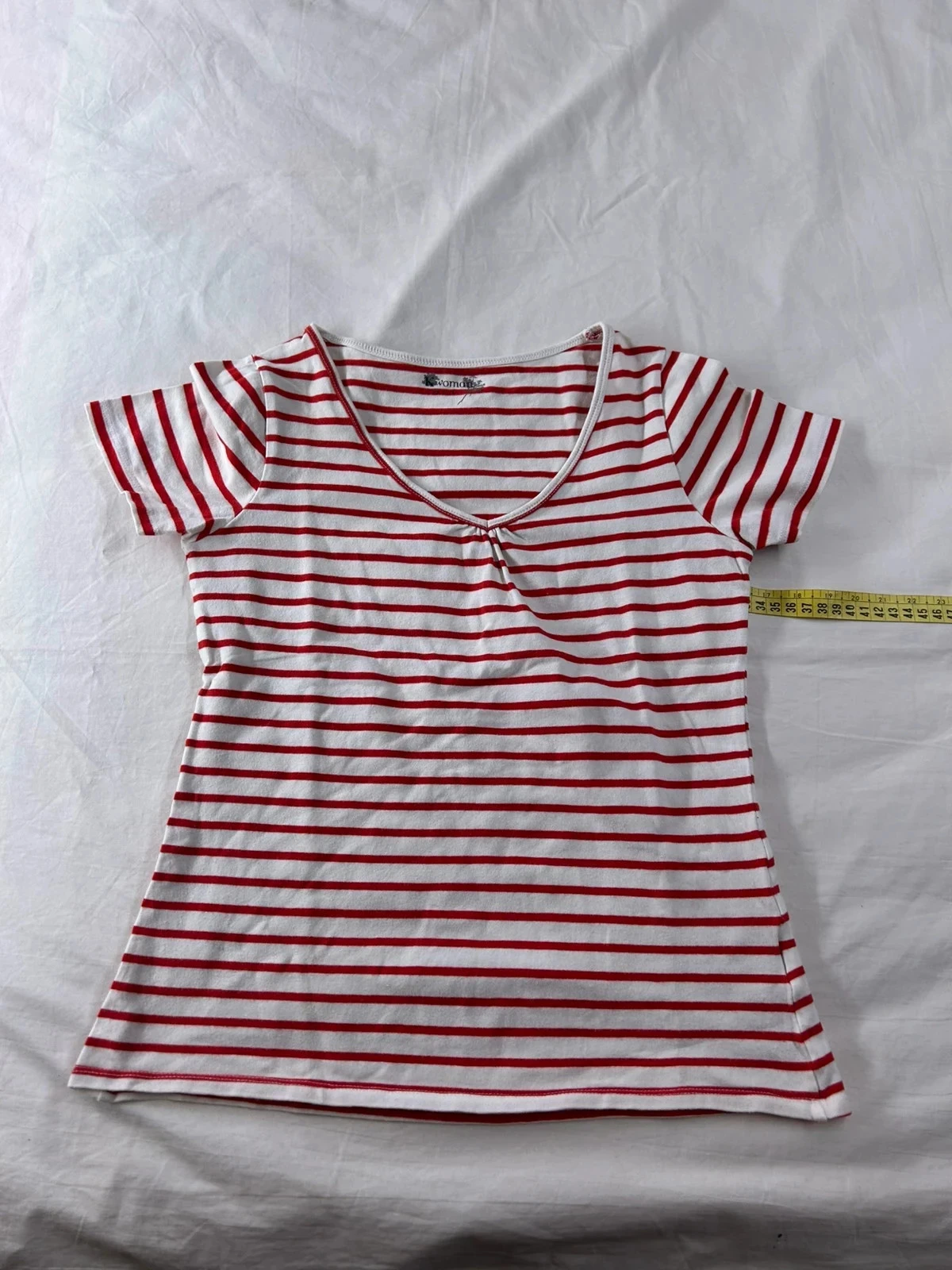 T-shirt rayé rouge & blanc manches courtes taille L femme